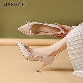 达芙妮2026新款 杏色蝴蝶结高跟鞋 女款 Daphne 尖头细跟单鞋 名媛风