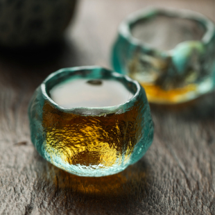 玻璃家用茶杯功夫茶具加厚主人杯 琉璃冰冻烧天青思雪品茗杯日式