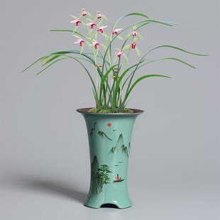 陶瓷兰花花盆高款圆形手绘中式兰盆老桩飘枝盆景造景家用盆栽