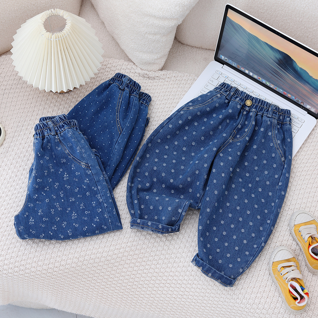 蓝耳象童装小脚牛仔裤松紧腰长裤