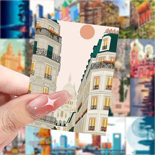 城市建筑贴纸高楼大厦创意插画风景diy手账手机电脑小贴画diy装饰