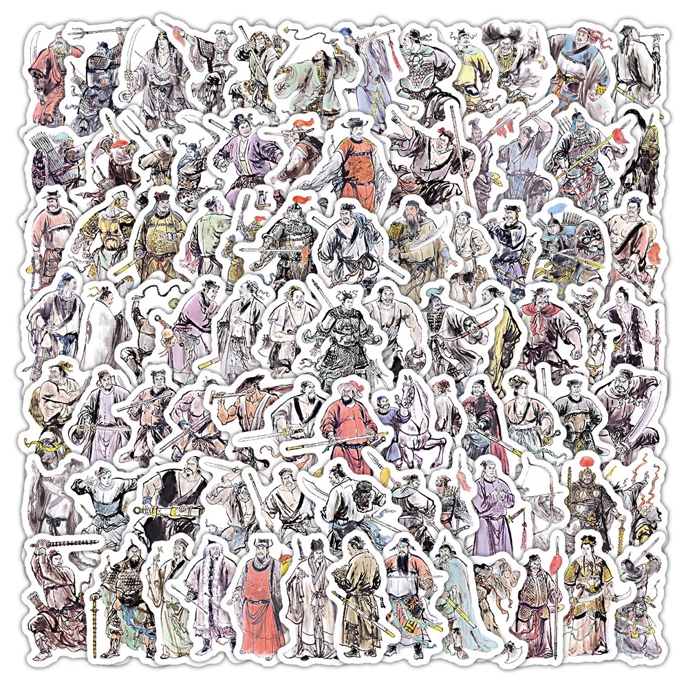 108张水浒传水墨人物周边卡通涂鸦贴纸diy装饰防水不干胶贴画