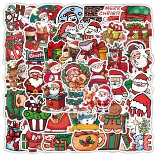 319张圣诞节贴纸麋鹿雪花小礼品平安夜橱窗布景节庆图案装饰贴画