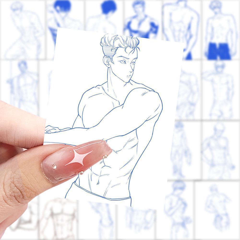 189张男生人体动态素材贴纸速写创意美术结构装饰手机手账diy贴画