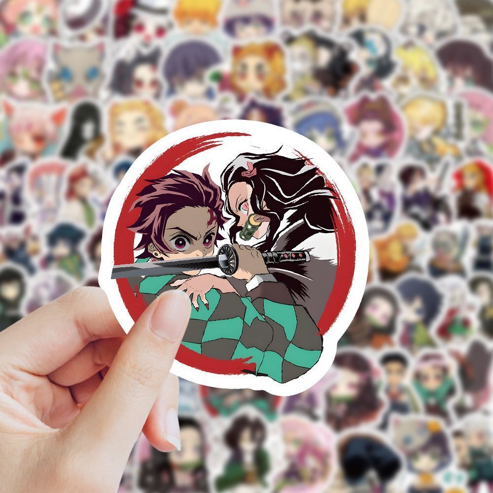 120张鬼灭贴纸卡通可爱贴纸装饰人物手机行李箱动漫手账标签贴画