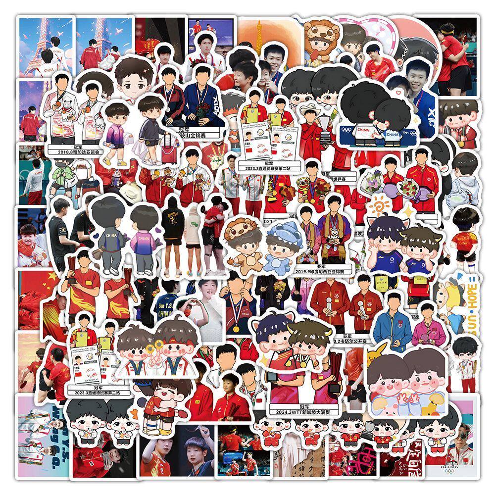 206贴爆款可爱莎头贴纸周边装饰diy手账本水杯手机王楚孙颖莎贴画