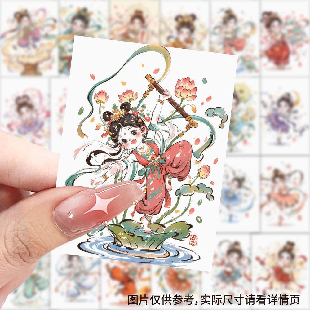 252张卡通跳舞女孩贴纸可爱中国风装饰创意diy桌面手机手账贴画纸