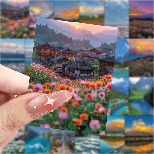 爆款云南风景壁纸图贴纸ins风景装饰手机水杯行李箱diy防水贴画