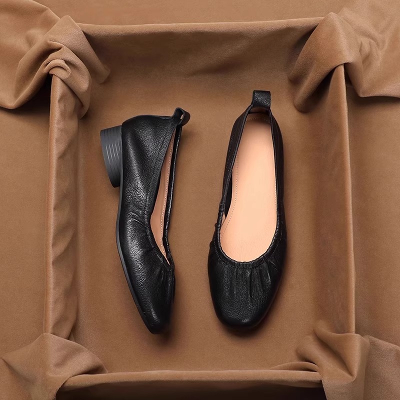 软羊皮玛丽珍单鞋一脚蹬奶奶鞋