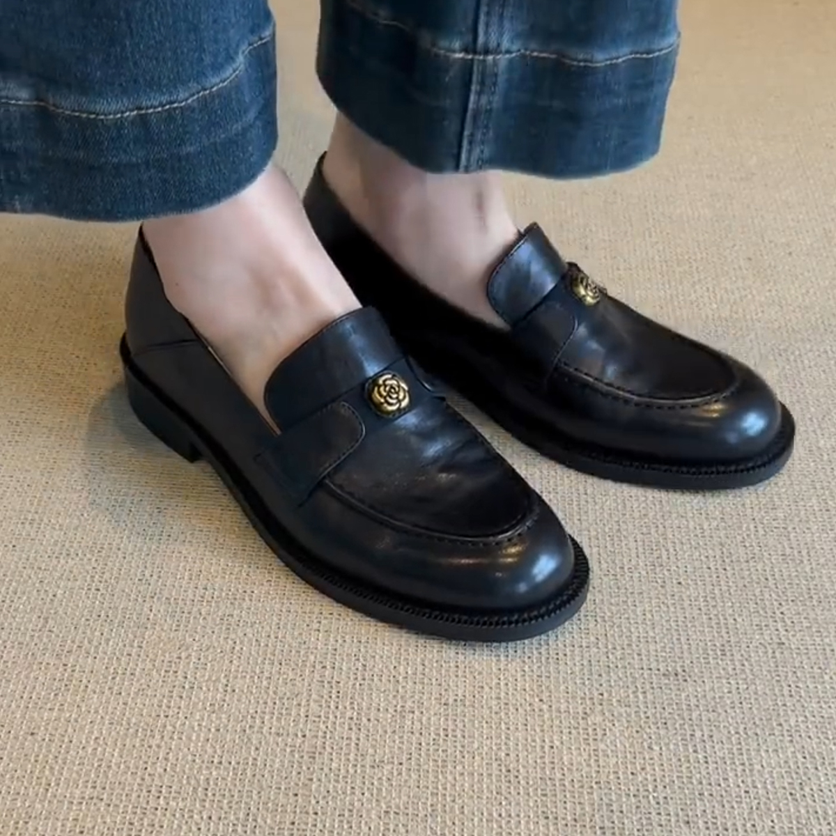 学院风一脚蹬懒人乐福鞋女