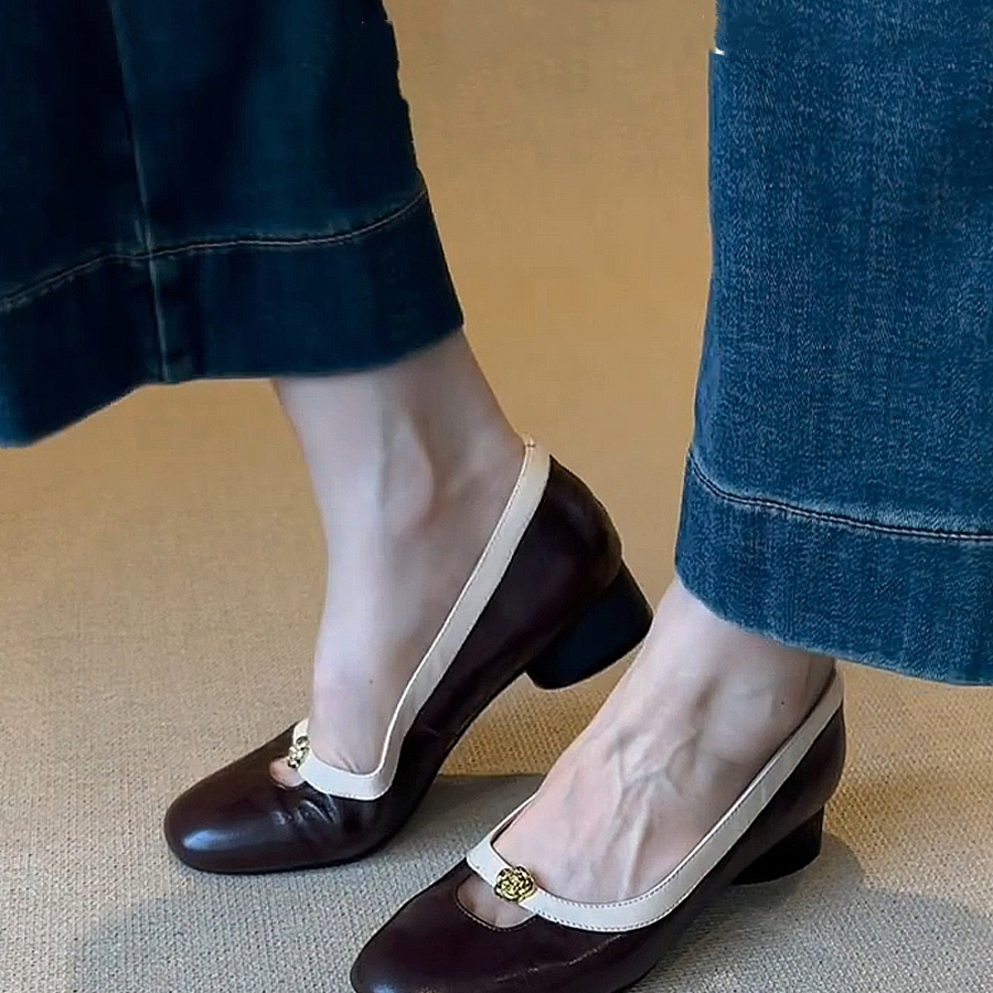 法式复古玛丽珍鞋女一脚蹬粗跟