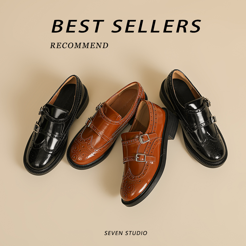 雕花扣带牛津鞋布洛克鞋单鞋