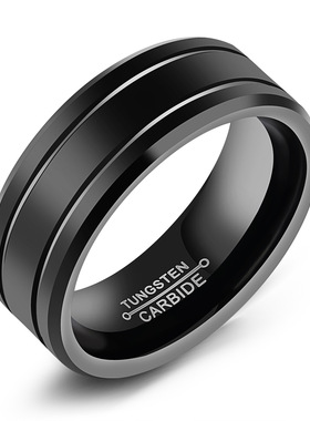 时尚简约黑色钨钢宽戒指霸气v个性男戒食指指环潮人装饰戒子不掉