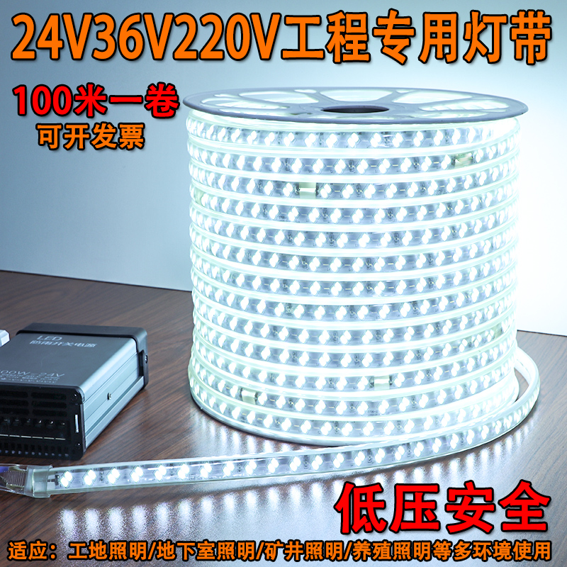 24V36V工程LED灯带户外防水地B下室隧道工地亮化装饰照明灯条220v