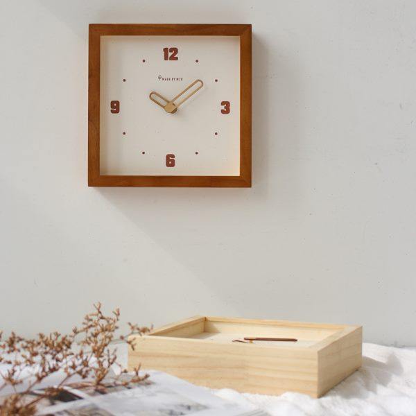 北欧实木质正方形静音挂钟客厅家用原木时尚座钟餐厅创意装饰摆件,家居饰品,挂钟,淘宝优惠券,粉丝福利购,淘宝优惠卷