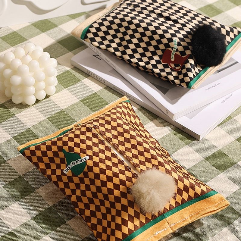 新款棋盘格纸巾盒布艺p抽纸盒装饰纸巾套办公室客厅家用车载纸抽