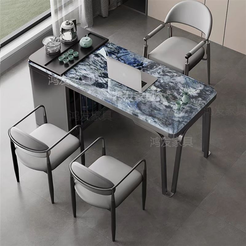 轻奢现代微晶石岩板阳台小户型办公室客厅K茶桌椅全智能茶炉泡茶