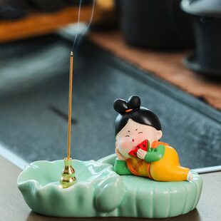 创意中式 可爱唐仕女桌面家用室内线香盘香底座香插座香薰香炉摆件