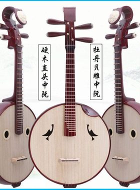 中阮乐器 专业演奏级花梨木 红木贝雕直头中阮弹拨大小阮民族乐器