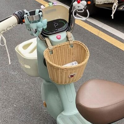 挂包电动车通用电瓶车车筐置物神器前置自行车多功能款收纳筐藤编