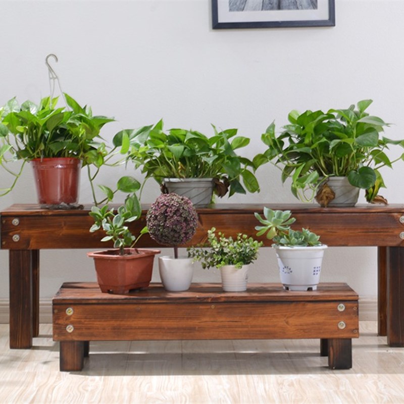 碳化木花架子台阶单层阶梯实木组装木架客厅阳台落地防腐木盆景架