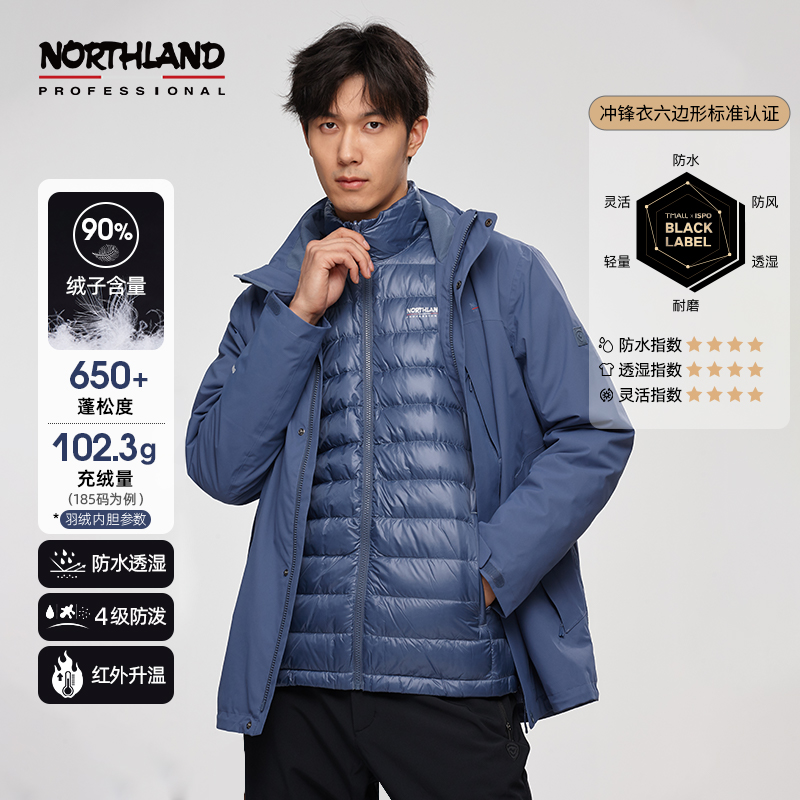 诺诗兰羽绒保暖冲锋衣男