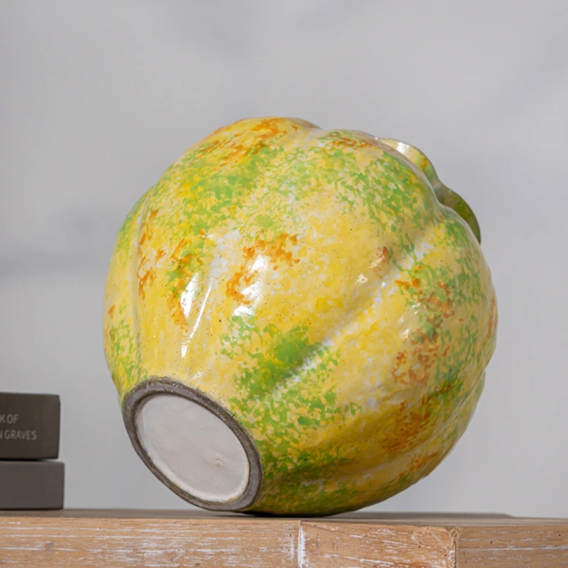 黄色南瓜瓶水瓶插瓶陶瓷花瓶复古手工轻奢家用桌面插花装饰品