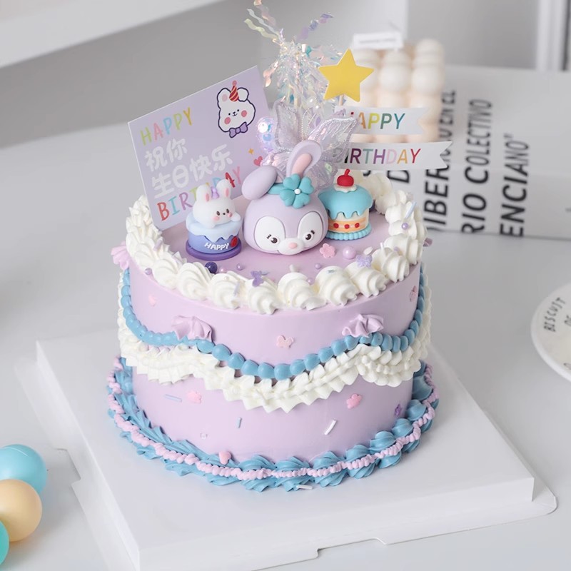 烘焙蛋糕装饰卡通小兔子蛋糕ins复古可爱软胶生日派对摆件装扮