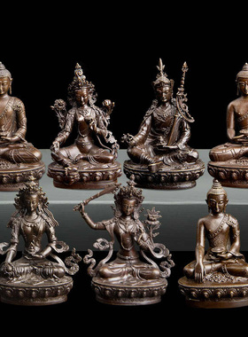 藏传藏式释迦牟尼家用像铜小7cm2寸车饰汽车摆件黄铜做旧