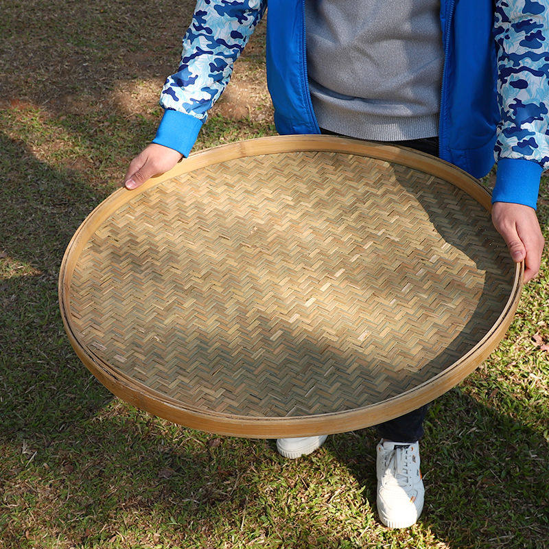 竹制品晾晒竹编圆簸箕全竹青编织无孔竹筛子家用米筛竹匾绘画装饰