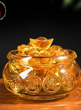 威弗列德黄水晶聚宝盆摆件元宝装饰品招财进宝存钱罐开业乔迁礼品