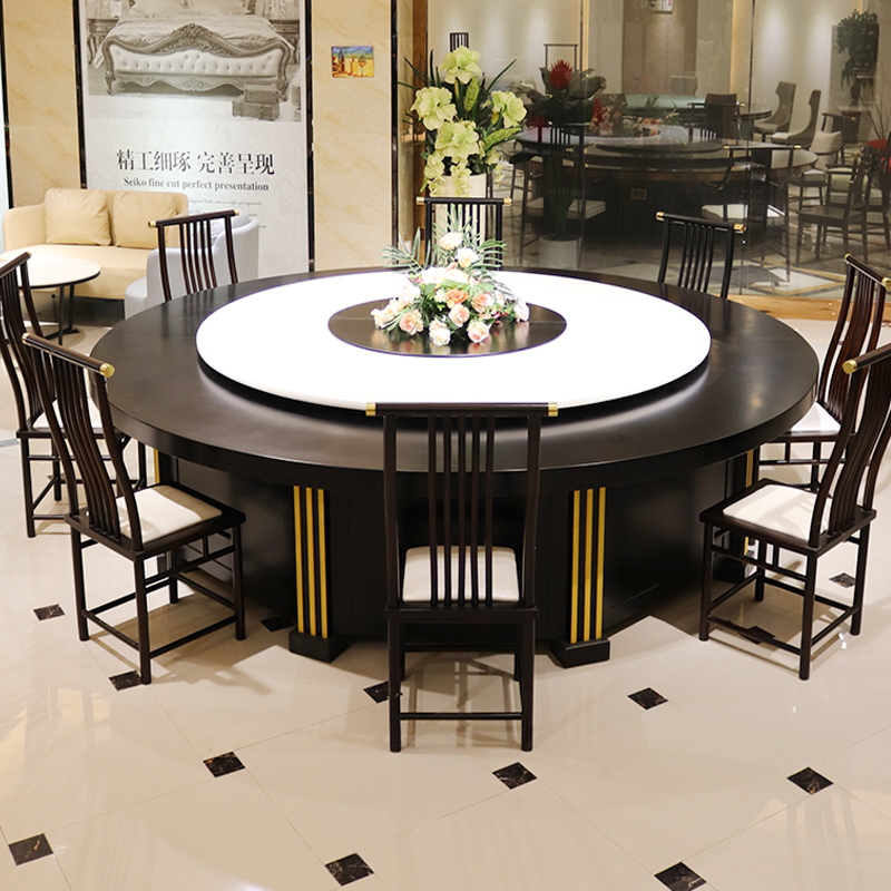 电动餐桌大圆桌15人带转盘旋转火锅桌饭店餐桌实木酒店大圆桌20人