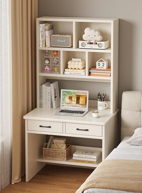 白色欧式宽高小型书桌书架一体桌家用电脑桌学生学习桌