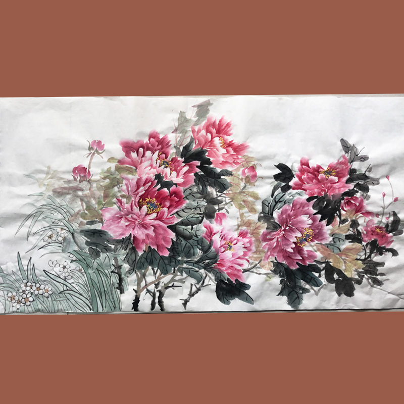 牡丹花图纯手绘国画无框款三尺宣国色天香花开富贵客厅中式装饰画