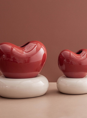 订婚摆件结婚场景布置装饰婚房客厅摆台喜庆红色爱心花瓶备婚用品