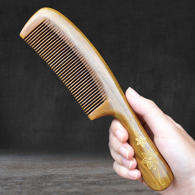 天然绿檀木梳子细齿超密檀香木梳女孩家用篦子梳儿童直发防静电梳