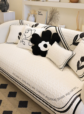 枕西湖 奶油风纯色四季通用沙发坐垫米白欧式防滑沙发巾定制