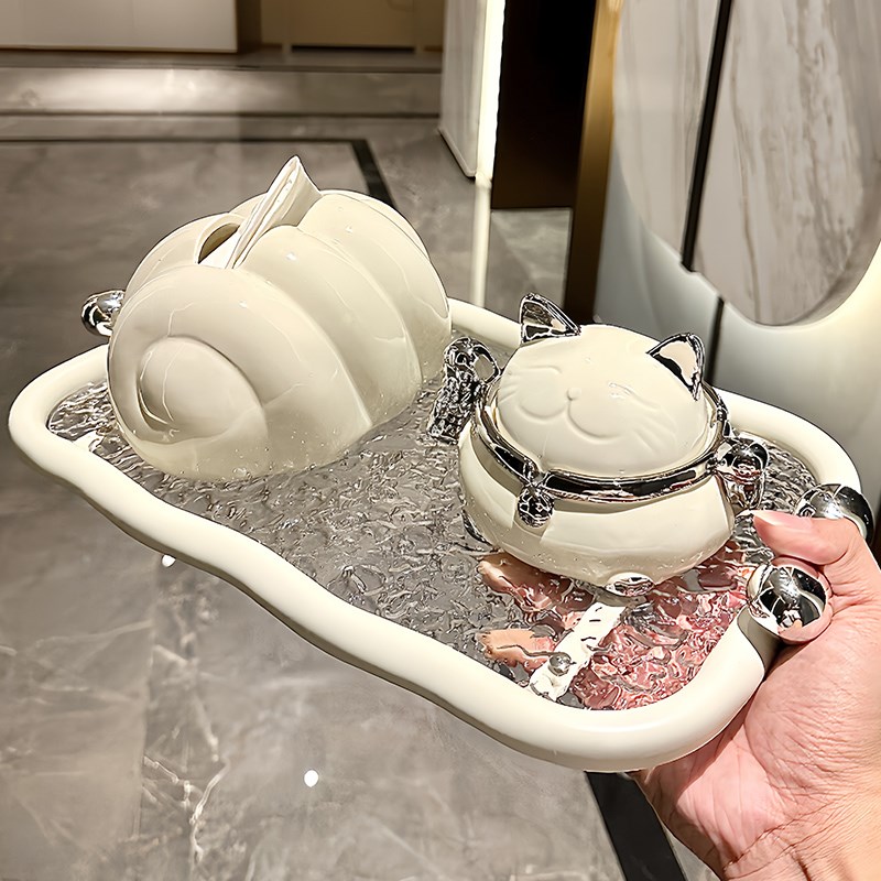 轻奢高级感烟灰缸带盖陶瓷纸巾盒烟盅套装高端大气上档次烟灰缸女