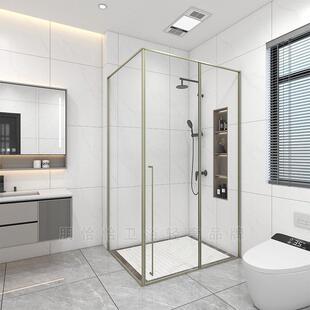 极窄L型移门淋浴房浴室隔断玻璃干湿分离半墙家用洗澡卫生间定制