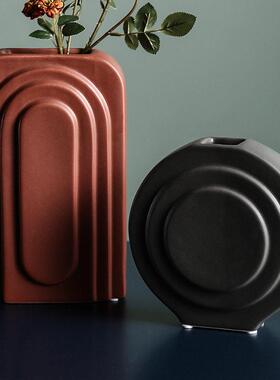 中式几何陶瓷花瓶摆件客厅桌面插花干花瓷器酒店家居板房软装摆设