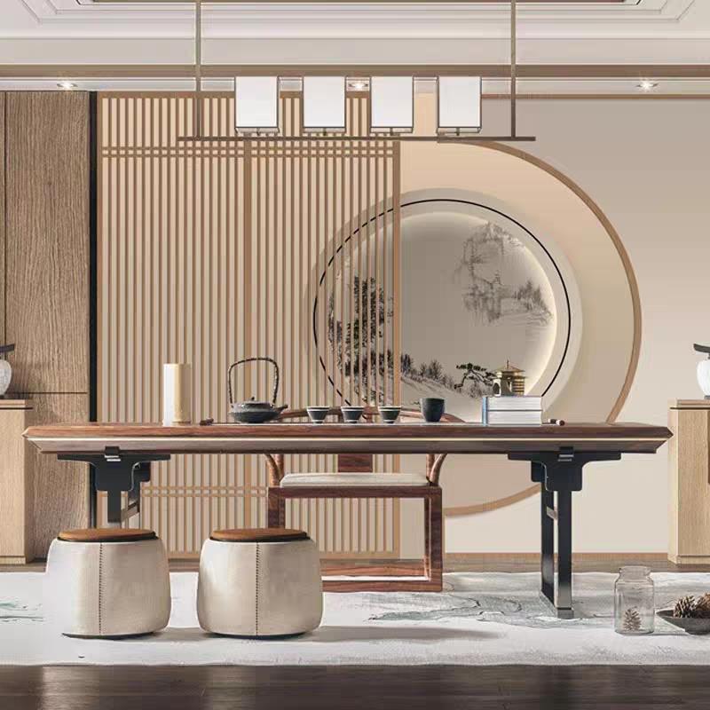 3d新中式木纹格栅墙纸客厅茶室壁画养生馆办公室茶桌背景8d花鸟纸