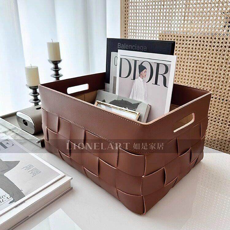 如是手工编织马鞍皮收纳筐整理箱高端私宅卧室衣柜收纳柜