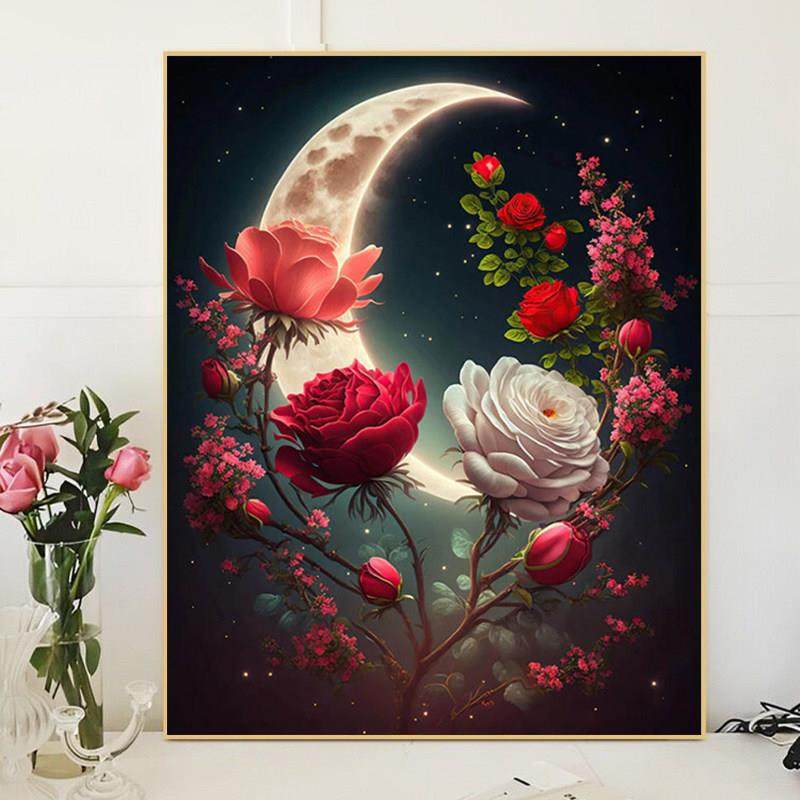风景钻石画2025新款手工牡丹玫瑰月亮贴钻十字绣水钻客厅卧室满钻,居家布艺,钻石绣,淘宝优惠券,粉丝福利购,淘宝优惠卷