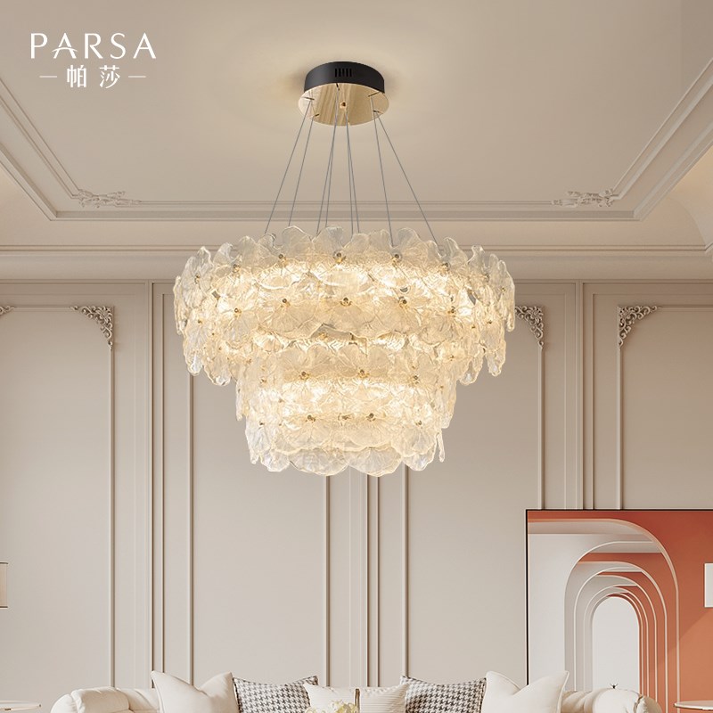 帕莎法式吊灯客厅全光谱护眼2024新款设计师艺术玻璃荷叶卧室吊灯