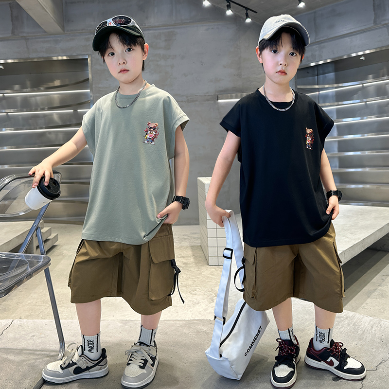 萱骁儿童装男童夏装无袖套装2025新款夏季中大童运动夏款帅气背心