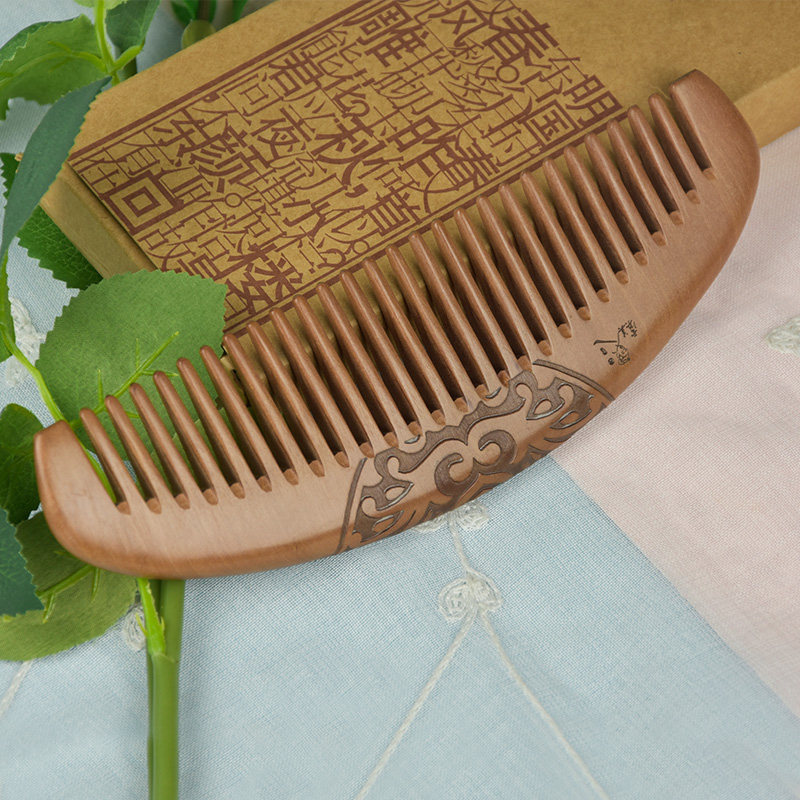 虞美人桃木梳子天然实木头宽齿梳无静电家用男女刻字定制礼物