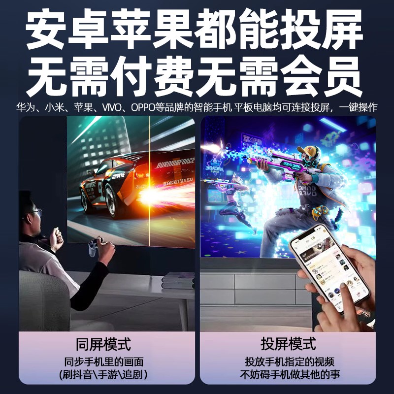 新款4K投影仪家用超高清卧室投墙智能影院无线手机投屏学生宿舍小