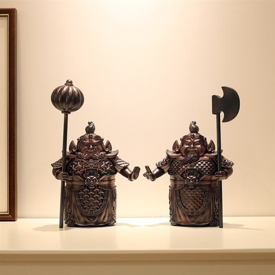 新中式护宅门神哼哈二将摆件办公室客厅入户玄关门口柜子装饰品