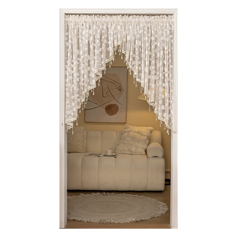 免打孔蕾丝门帘隔断短帘厨房拱形帘三角帘弧形帘过道厨房美式装饰