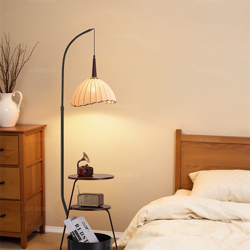 中古风落地灯客厅沙发边灯法式覆古床头柜置物架一体卧室立式台灯